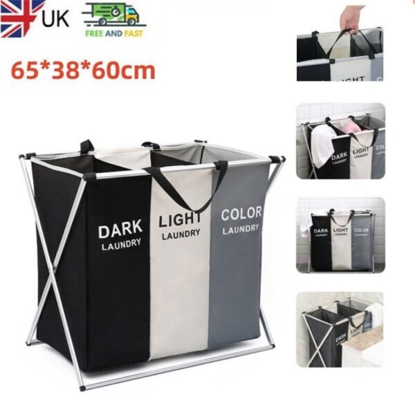 Aluminium Large Laundry Basket Hamper Washing Clothes Storage Bin Bag Light Dark - Image 8